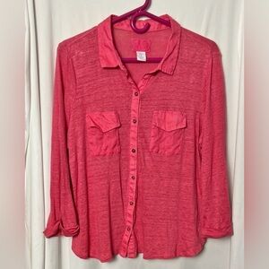 Sigrid Olsen Women's Pink Button-Up Linen Shirt Size XL